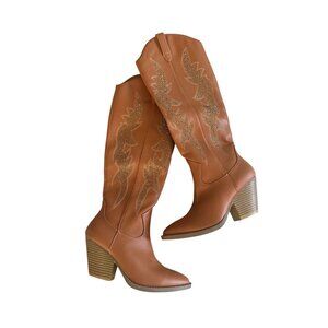 FOREVER Tan Jeweled Cowboy Western Boots Size 7W NEW without box